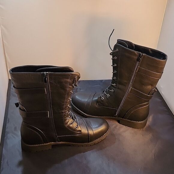 BRAND NEW SHOE LAND KASEY WOMEN'S ANKLE LACE-UP MILITARY COMBAT BOOT MID CALF - Picture 8 of 16
